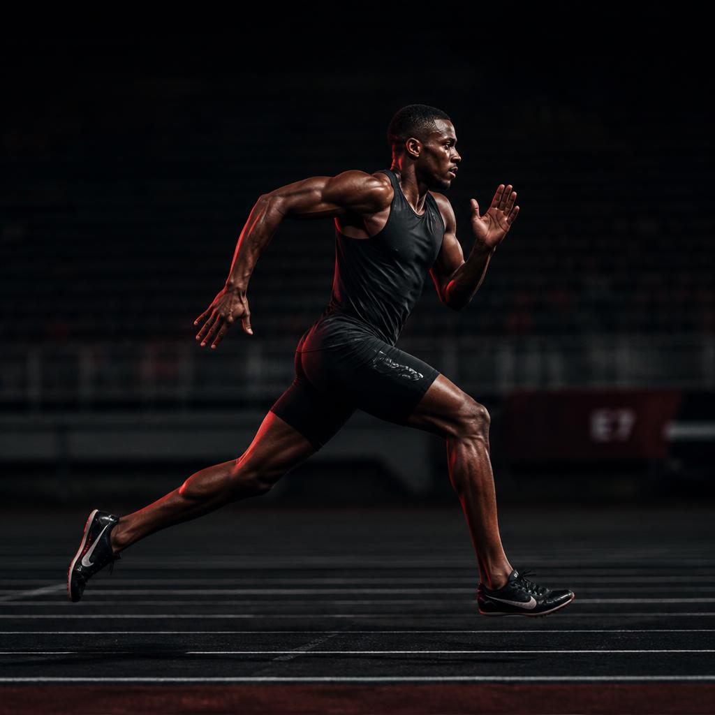 Leichtathletik – Athlet in Aktion, Sprinttraining mit dem REEP Speed System (KI-generierte Illustration)
